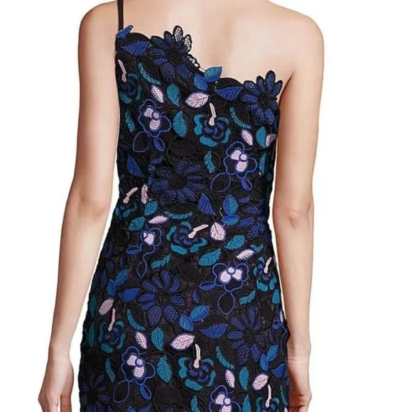 Floral Lace One Shoulder Asymmetric Hem Midi Dress‎ - Picture 2 of 8